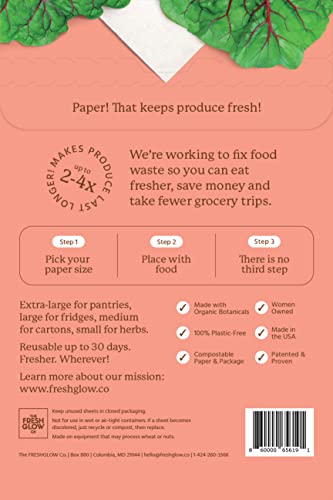 FRESHPAPER Keeps Fruits &amp; Vegetables Fresh for 2-4x Longer, 8 Reusable Food Saver Sheets for Produce (1 Pack), Made in the USA by The FRESHGLOW Co