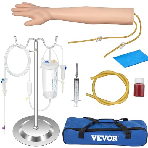 Intravenous Practice Arm Kit Made of PVC Latex Material Phlebotomy Arm with Infusion Stand Practice Arm for Phlebotomy with a Storage Handbag IV Practice Arm Kit for Venipuncture Practice