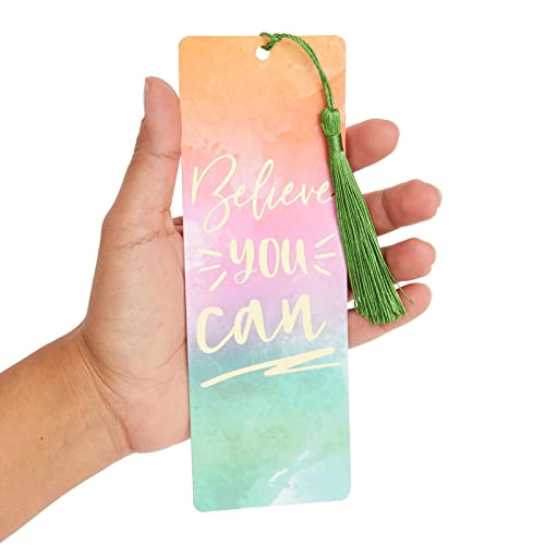 12 Pack Watercolor Inspirational Bookmarks with Tassels and Sleeves for Book Lovers, 6 Motivational Quotes (2.5 x 7 in)