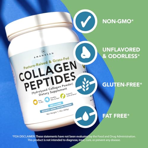 Collagen Peptides Powder (17.6oz). Grass-Fed Hydrolyzed Protein Supplement. Promotes Healthy Joints, Skin, Hair, Nails. Unflavored & Easy to Mix.