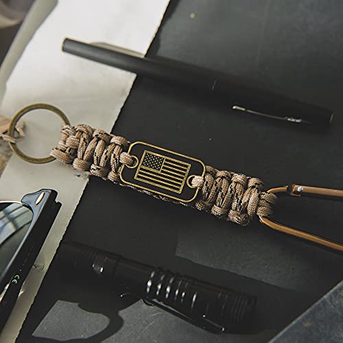 Hero Company Desert Camo Paracord USA Flag Keychain with Carabiner - Helps Pair Veterans with a Service Dog