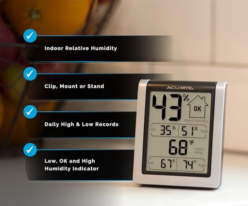 AcuRite Wireless Digital Indoor Thermometer and Hygrometer Monitor for Inside Temperature and Humidity Measurements (00613)