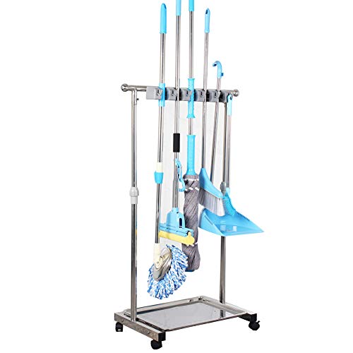 movable mop broom holder put wet mops floor standing cleaning tool rack stainless for schools, hospitals, factories, hotels, restaurant, etc.