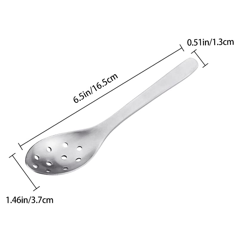 Small Slotted Spoons,Modern Stylish Thick Heavy-weight Short handle Stainless Steel 10 Holes Durable Caviar Spoon for Soup Cereals Dips Curry Sauces Stews, Set of 2