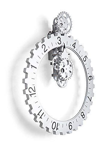Kikkerland Big Wheel Revolving Wall Clock, Silver