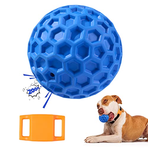 Dog Squeaky Balls, Dog Toys for Aggressive Chewers Large/Medium Breed, Durable Tough Chew Toys for Aggressive Chewers, Natural Rubber Dog Balls Interactive Toys (Blue)