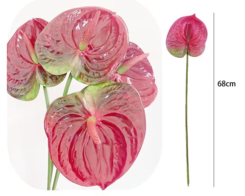 6 PCS 27 Simulation Large Artificial Anthurium Lily Flowers Permanent Flower for Home Decoration Bouquet and Green Leaf, Wedding Festival Decoration Flower Arrangement (Pink)
