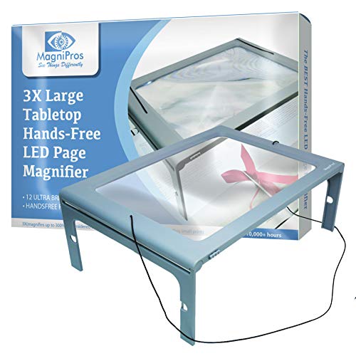 MagniPros 3X Large Full Page Magnifier with 12 LED Lights, Foldable Flip-Out Legs, Dual Power Supply Modes- Ideal for Hands Free Reading, Low Vision, Seniors with Aging Eyes