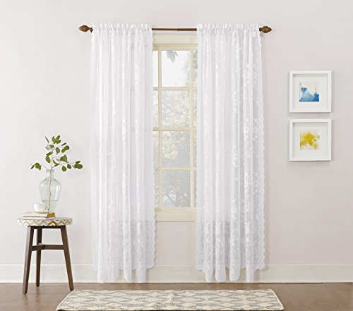 Alison Floral Lace Sheer Rod Pocket Curtain Panel, 58 x 84, White