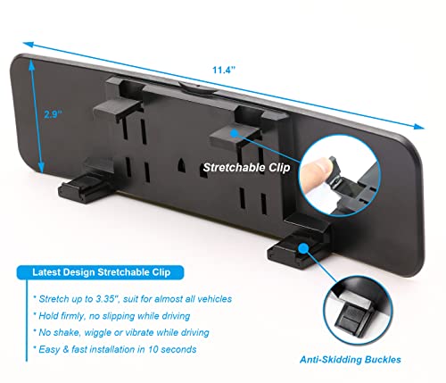 Rear View Mirror, Universal 11.4 Inch Interior Clip On Rearview Mirror, Anti Glare Blue Tint Wide Angle Mirror – Panoramic Car Rear View Mirror – Convex Clip on Mirror for Car