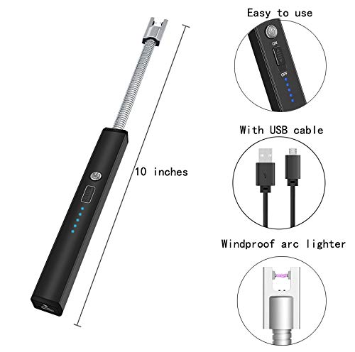 Candle Lighter Electric Arc Lighter USB Rechargeable Long Lighters Wand Flexible for Candles Camping Cooking BBQs Grill Fireworks (Black)