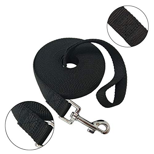 Nylon Training Dog Leash for Small Medium Large Dogs, 15ft 20ft 30ft 50ft Long Puppy Lead for Obedience Recall Training, Camping (20ft, Black)