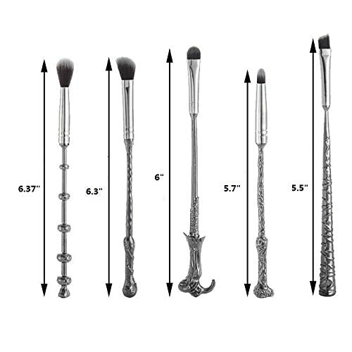 5 Piece Makeup Brushes,For Fans Metal Wizard Wand Set Kit with Gift Bag, Perfect for Eyeshadow Palette, Foundation, Eyebrows and Powder use(Black)