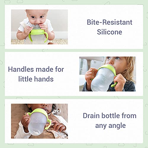 Anpei Sippy Cup Soft Spout Transitional Nipple Kit Bundle Compatible with Comotomo Baby Bottles, 5 oz and 8 oz | Value Bundle 2 Kits + Brushes (Green)