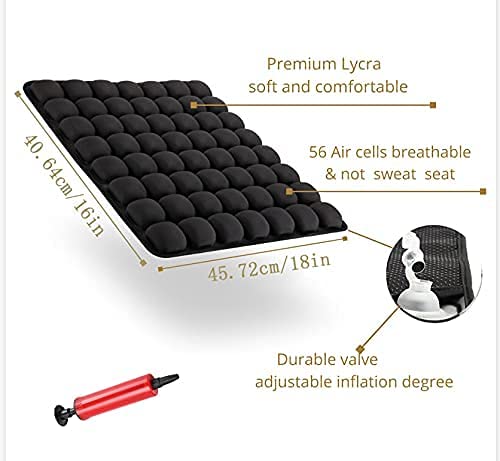 Air Cushion Inflatable Chair Air Seat Cushion Car Portable Breathable Comfort Cushion Office Wheelchair Pad Orthopedics Pain Pressure Relief Cushion Camping Seat Mat 18 x 16 x1 in Black