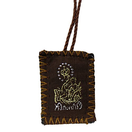 Brown Wool Embroidered Scapular Catholic Necklace for Men and Women, Scapulars with Images of The Sacred Heart of Jesus and The Immaculate Heart of Mary, 3 Pack