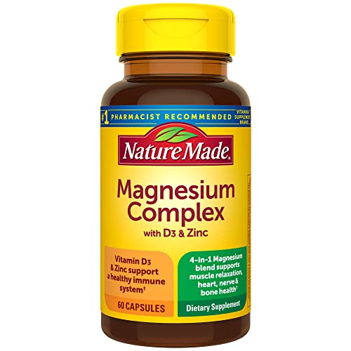 Magnesium Complex with Vitamin D and Zinc Supplements, Magnesium Supplement for Muscle, Nerve, Heart & Bone Support with Vitamin D3 & Zinc for Immune Support, 60 Capsules, 30 Day Supply