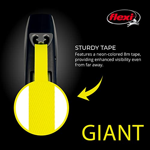 Giant Tape Retractable Dog Leashes for Medium Dogs Upto 55 lbs. – 26 ft., Black | Tangle Free Pet Walking Leash with One-Handed Brake, Pause, Lock|German Quality Product