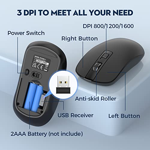 Wireless Keyboard and Mouse Combo, 2.4G USB Cordless Mouse and Keyboard, 3 Level DPI Slim Ergonomic Mouse, Responsive Plug &amp; Play for Computer Laptop PC - Full Size