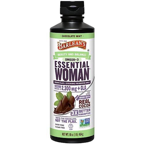 Essential Woman Chocolate Mint Liquid Supplement from Flaxseed, Evening Primrose Oil & Soy Isoflavones, Omega 3 6 9 and GLA, Hormonal Balance & Healthy Hair and Skin, 16 oz
