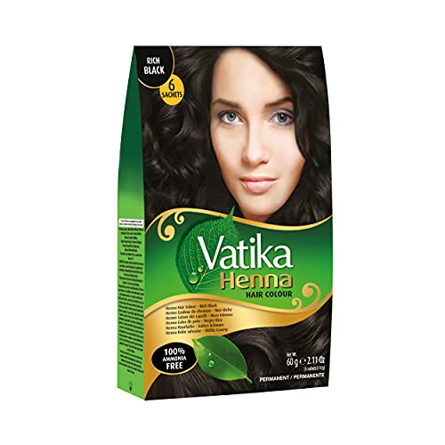 Henna Hair Color - Zero Ammonia Henna for 100% Grey Coverage, Strong and Shiny Hair, 6 Sachets X 10g (Rich Black)