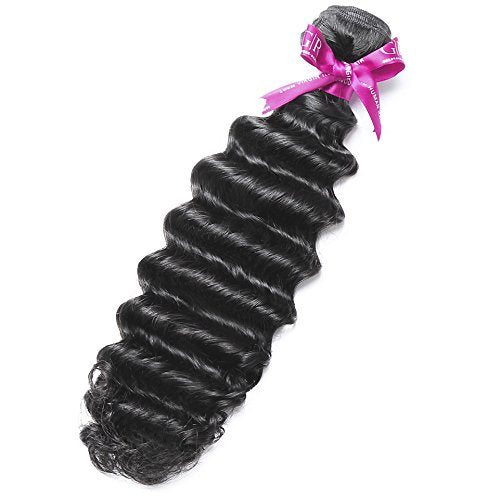 16, GR-Peruvian hair-Deep wave : Beauty Grade 6A 100% Unprocessed Peruvian Virgin Human Hair Deep Wave Remy Hair Weave Deep Curly 1 Bundle Natural Black 16