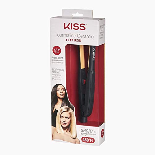 Kiss Products Red Ceramic Tourmaline Flat Iron, 1/2 Inch, 0.86 Pound