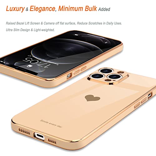 for iPhone 12 Pro Case for Women Girl Cute Love-Heart Luxury Bling Plating Soft Back Cover Raised Full Camera Protection Bumper Silicone Shockproof Phone Case for iPhone 12 Pro, Pink