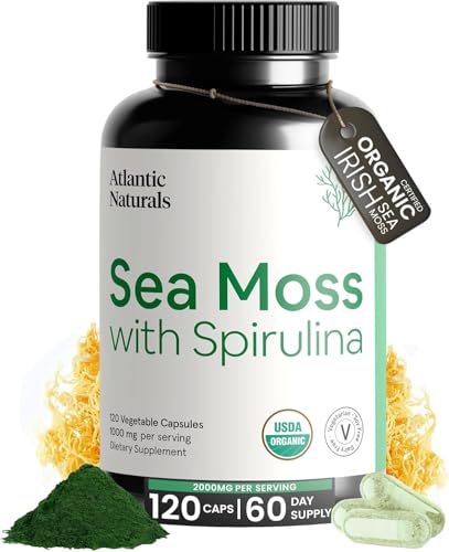Sea Moss with Spirulina Superfood Capsules - Multivitamin Supplement Supports Healthy Iron and Immune Health, Alternative to Seamoss Gel and Powder - Irish Sea Moss Capsules (120 ct)