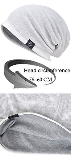 Men Slouch Hollow Beanie Thin Summer Cap Skullcap (Solid White1)