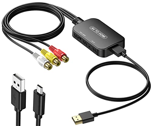 RCA to HDMI Converter, AV to HDMI Adapter,RCA to HDMI Composite Audio Video Converter for PS1, PS2, PS3, STB, Xbox, VHS, VCR,Black-Ray DVD Players(HDMI Cable Included)
