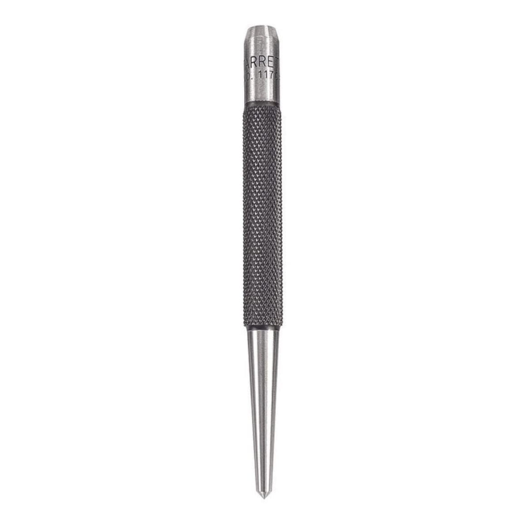 Steel Center Punch with Round Shank and Knurled Finger Grip - Hardened and Tempered, 4 (100mm) Length, 1/8 (3mm) Diameter Tapered Point