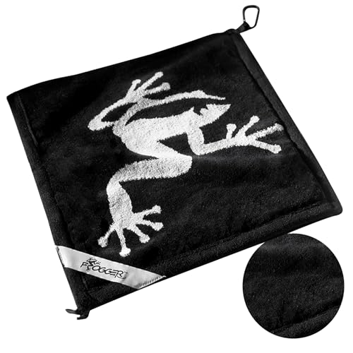 Amphibian Golf Towel with Wet and Dry Technology, Black/Grey - Golf Bag Accessory for Men and Women with Carabiner Clip