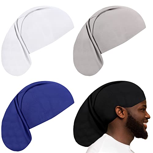 4 Pieces Unisex Dreadlock Cap Long Hair Dreads Head Wrap Sleeping Cap Hair Accessories Sleep Bonnet for Men Women (Black, White, Blue, Gray)