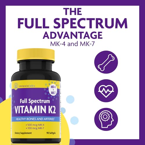 Full Spectrum Vitamin K2-90 Softgels with 600 mcg of Trans Form MK7 and MK4 - Supports General Health and Bone Strength - Soy and Gluten Free K2 Vitamin Supplement
