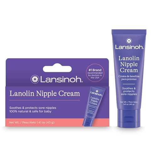 Lanolin Nipple Cream Safe for Breastfeeding Baby, 100% Natural Nipple Butter for Mom, Breastfeeding Essentials, 1.41 Ounces