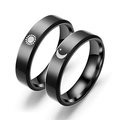 Danity Matching Ring Moon Sun Ring Knuckle Ring Finger Ring Chic Ring for Couple Women Girls (Black)