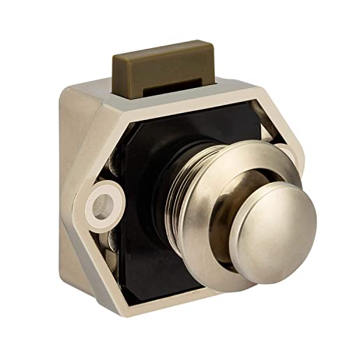 OCGIG 10Pcs RV Cabinet Mini Push Button Latch Locks Catch Door Knobs Gold for RV Caravan Cupboard Handle Nickel Plated