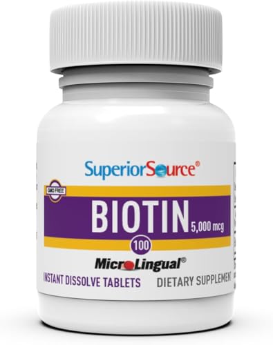 Superior Source Biotin 5000 mcg - Daily Supplement Supports Hair Health & Growth - Natural Biotin Supplement Aids Healthy Nails & Skin - 100 Sublingual Dissolving Tablets
