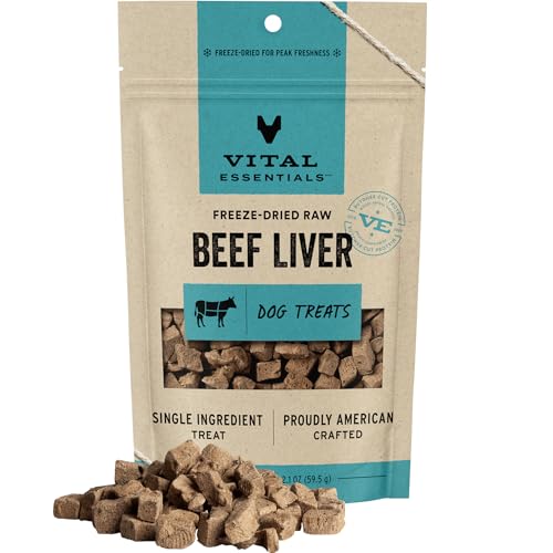 Vital Essentials Beef Liver Dog Treats, 2.1 oz | Freeze-Dried Raw | Single Ingredient | Premium Quality High Protein Training Treats | Grain Free, Gluten Free, Filler Free