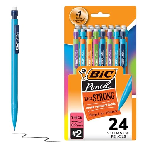 Xtra-Strong Thick Lead Mechanical Pencil, With Colorful Barrel Thick Point (0.9mm), 24-Count Pack, With Erasers (MPLWP241)