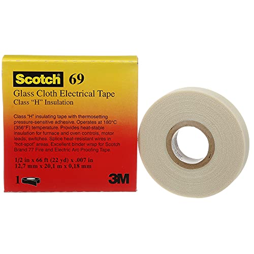 Scotch Glass Cloth Electrical Tapes 69, 1/2 in x 22 yd, 1 Roll, Premium Grade, Glass Cloth Backing, Silicone Adhesive, High Temperature, Flame Retardant