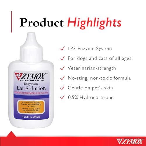 ZYMOX Enzymatic Ear Solution with 0.5-Percent Hydrocortisone, for Dog &amp; Cat, 1.25 oz