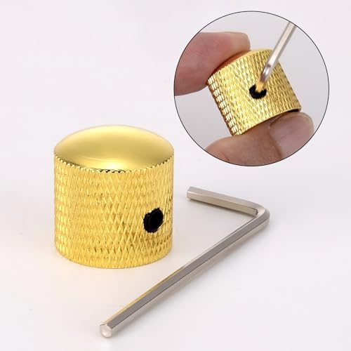 3PCS Metal Volume Tone Dome Guitar Speed Control Knurled Shaft Pots Knobs with Keys Screws Set for Electric Guitar or Bass (Gold)
