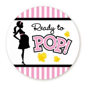 Classic Ready to Pop Stickers | Many Sizes & Colors to Choose from | Baby Shower Stickers for Popcorn | Ready to Pop Stickers for a Girl or boy (Pink, 1.67)