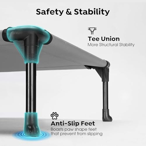 Outdoor Elevated Dog Cot Bed, Cooling Raised Pet Bed for Large Dogs, Washable Breathable Mesh Hammock Bed with No-Slip Feet, Indestructible Ground Off Training Platform Cot-42x30 Grey