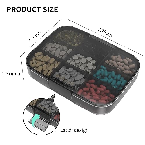Restree Large Pill Organizer, Portable Pill Dispenser, Moisture-Proof Travel Pill Case for Vitamin, Medicine, Fish Oil/Supplements Extra Large 9 compartments (Black)