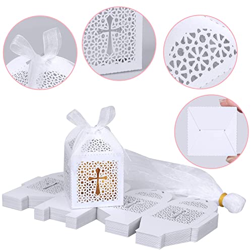 KPOSIYA 70 Pack Baptism Favor Boxes,Laser Cut Candy Box