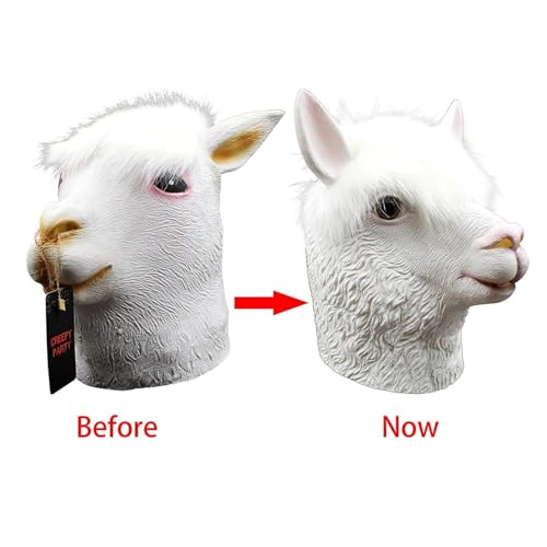 Animal Mask Costume Novelty Halloween Costume Party Latex Animal Head Mask Alpaca Mask White (llama)