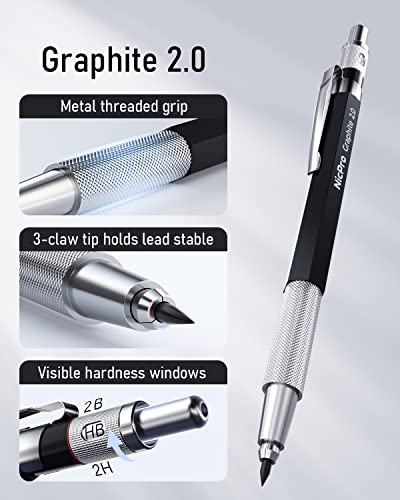 Nicpro 6PCS Art Mechanical Pencil Set, 3PCS Metal Draft